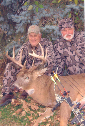 Sherwood Schoch from Eagles Mere Pa hunting with Bob Fratzke  in Wi on Nov 1, 2011 and his deer with 17" inside spread and 9 points