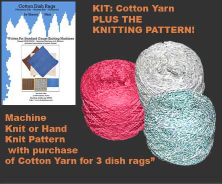 Yarn Kit for 3 cotton dish rags plus pattern in Fisherman Rib Variations