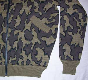 Knit Tree's knit camo Winona Reconstruction jacket pocket and trim details