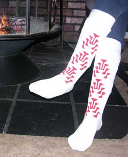 Unique Cotton Knee High hand painted knit sock slipper with the frog foot Native Ameerican design