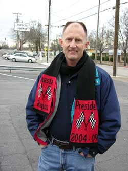Knit Logo scarf personalized for the out going president of Shasta Region PCA