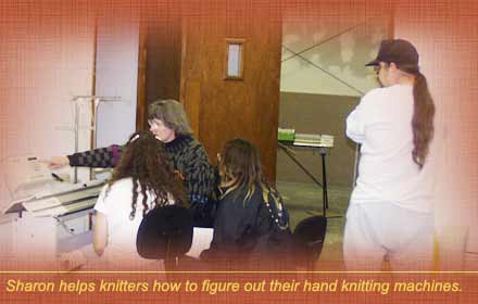 Sharon Nani teaching machine knitting at the Hoopa Indian Reservation