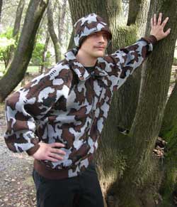 This raglan camouflage jacket is knit with the Winona camo design in color way S  This raglan camouflage jacket is knit with the Winona camo™ design in color way S