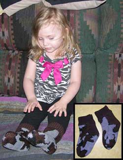 Knit child camouflage slipper socks make great gifts and keep the little feet warm