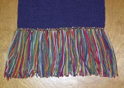 Finished Yarn Tassels on the Doctor Who Garter Stitch Scarf