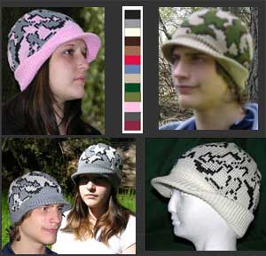 hand loomed Knit Camouflage Visor Caps in Superfine Merino Wool and Acrylic Yarn