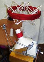 Figure 3: It shows a modern day yarn winder with a swift to hold the hand spun or hanks of yarn and its cones.