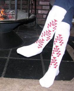 Cotton Knit Slipper Sock Knee High with Hand Painted Red  Frog Foot Design