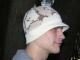 Knit visor cap in ivory/mocha/fisherman Acrylic/Merino Blend