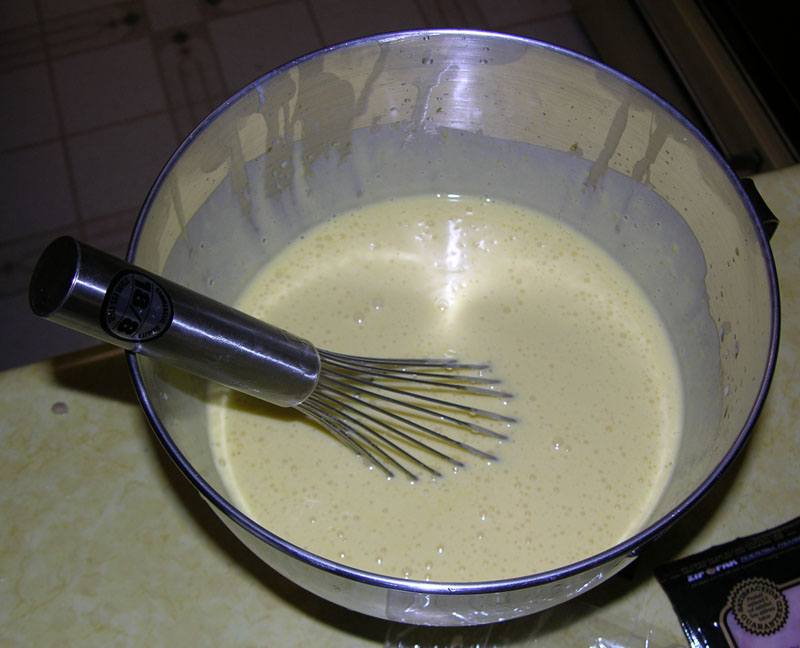 now the egg mixture should be a ‘pale yellow’.