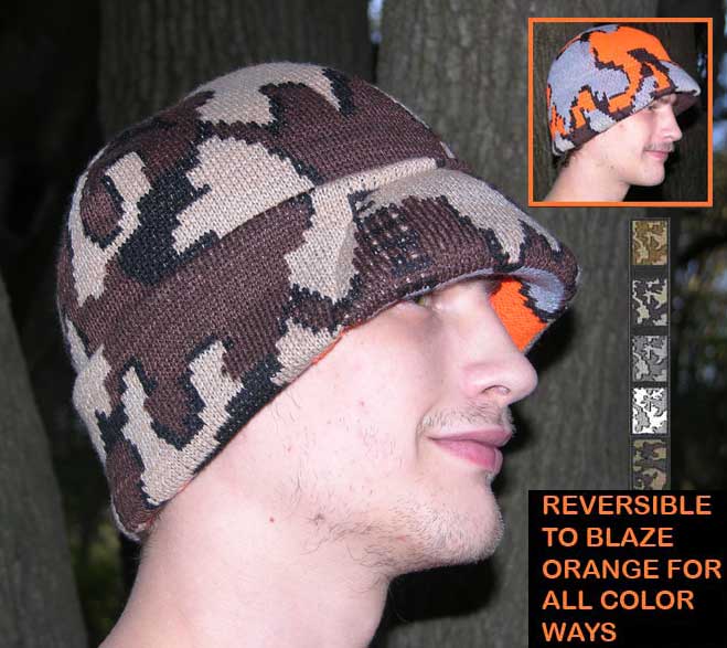 Knit Winona Survivor hat reversible to Blaze Orange Camo