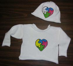 Handpainted Autism Heart Puzzle Pullover and Hat Set ~ Select Size 2T or 4T